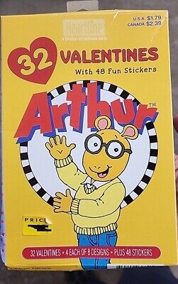 Vintage PBS Marc Brown ARTHUR 32 Valentines Cards & Stickers 1999 New in BOX