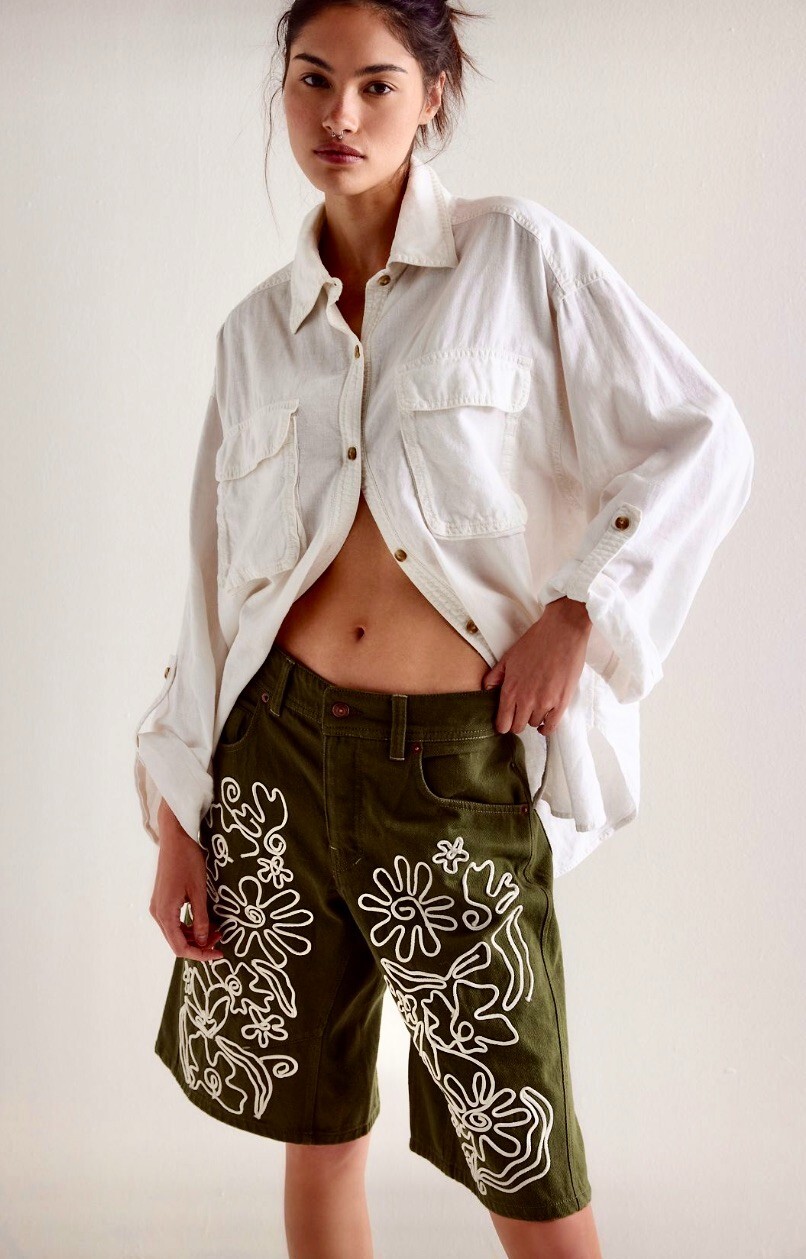 Free People We The Free Cruisin Soutache Embellished Short Bermuda Green 29 NWT