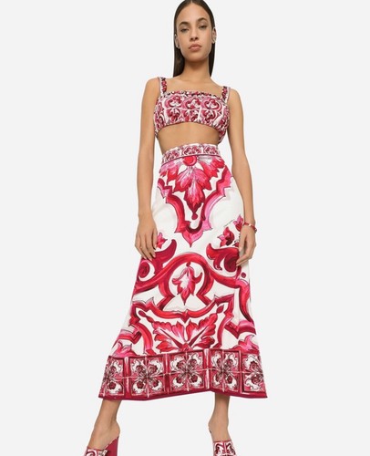 NWT AUTHENTIC DOLCE & GABANNA Majolica-print charmeuse calf