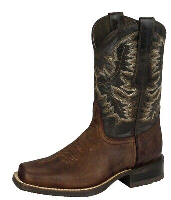 Mens Brown Work Saddle Style Western Cowboy Boots Square Toe All Real Leather