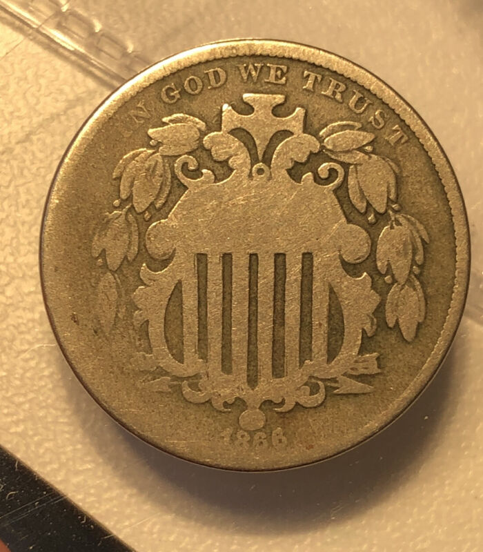 1866 With Rays Type Shield Nickel