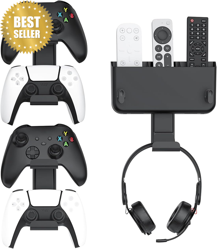 Controller & Headset & Remote Holder Wall Mount with No Drill, 2 Packs Gaming 4