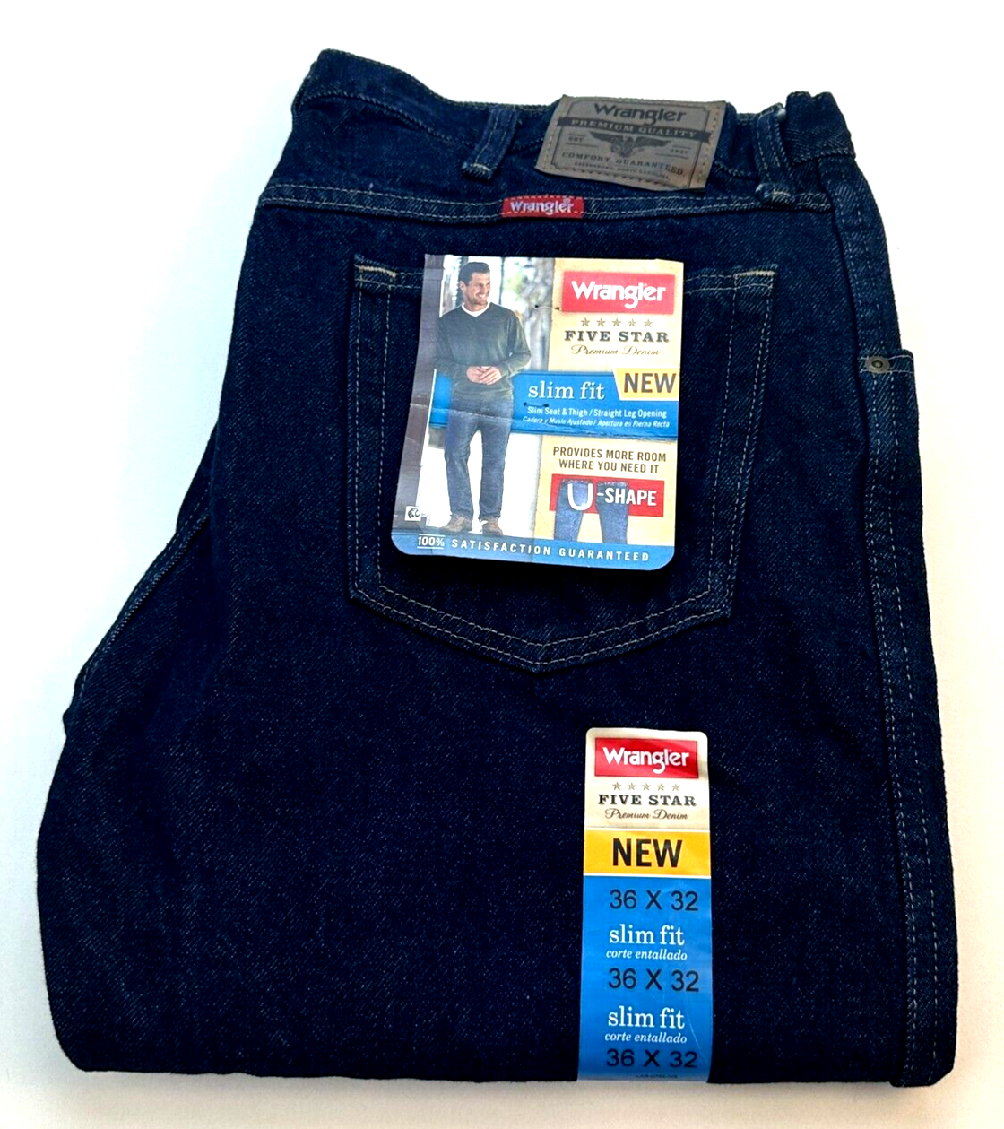 Wrangler Five Star Premium Denim Slim Fit  Straight Mens Jeans W36 L32 Blue New