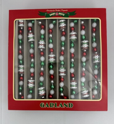 Shiny Brite Vintage Design Christmas Garland Lanterns Red Green White Silver