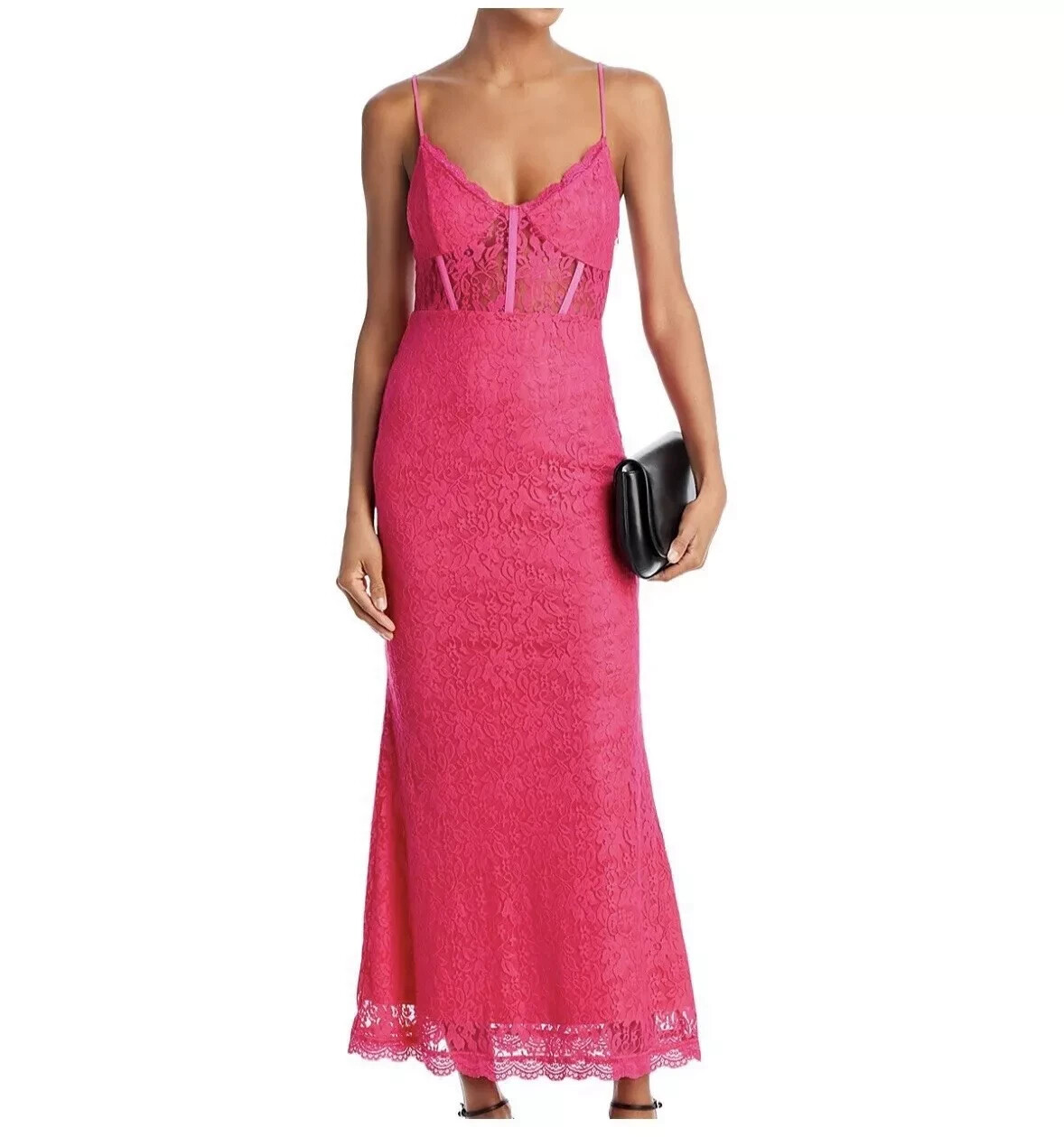 AQUA Lace Corset Slip Dress Women's XL Pink Sweetheart Neck Side Zip Closure - Picture 1 of 14