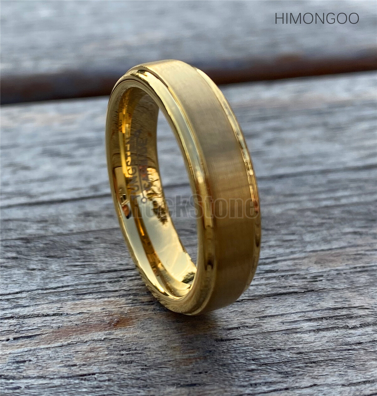 6MM Gold Men's Tungsten Carbide Ring Brushed Wedding