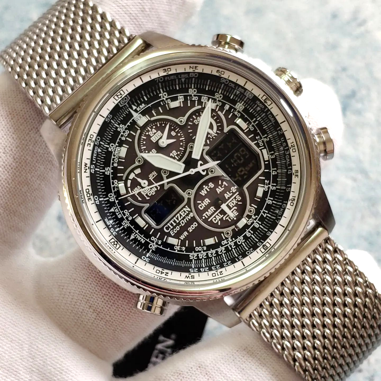 Pre-owned Citizen Promaster Navihawk A-t Radio Controlled Watch Jy8030-83e