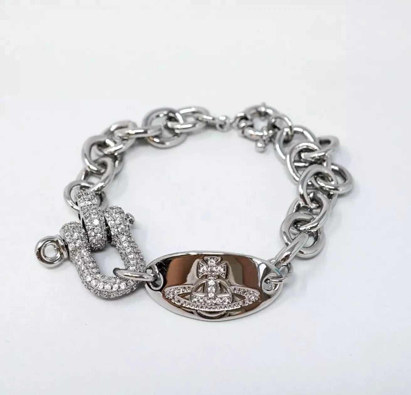 Vivienne Westwood Bracelet Silver Tone Orb Charm Chain Link