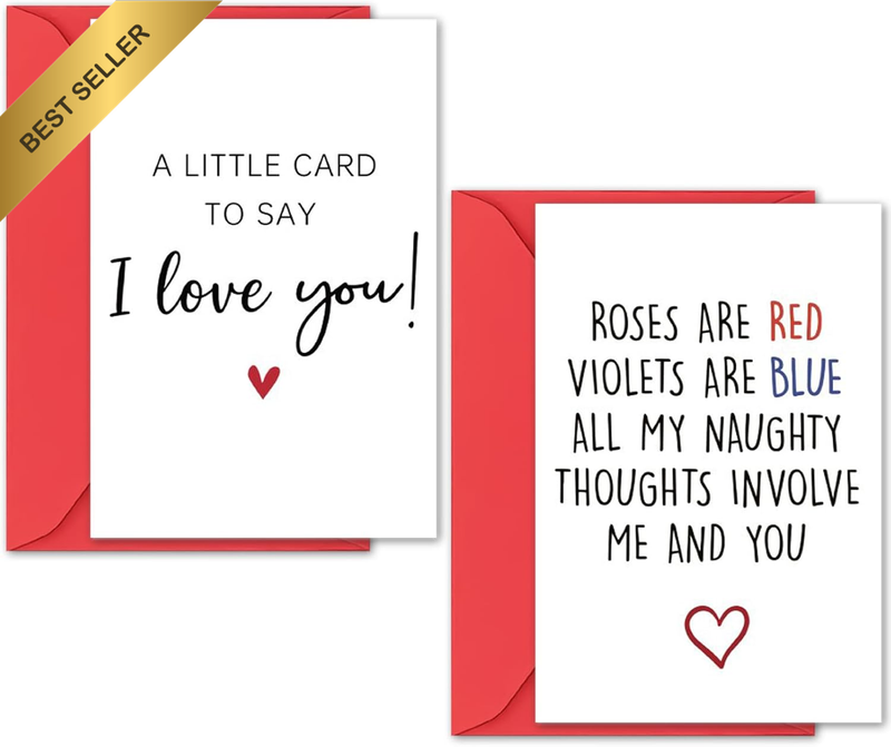 2 Pack Valentines Day Cards, Funny Love Letter Anniversary Card Romantic Greetin