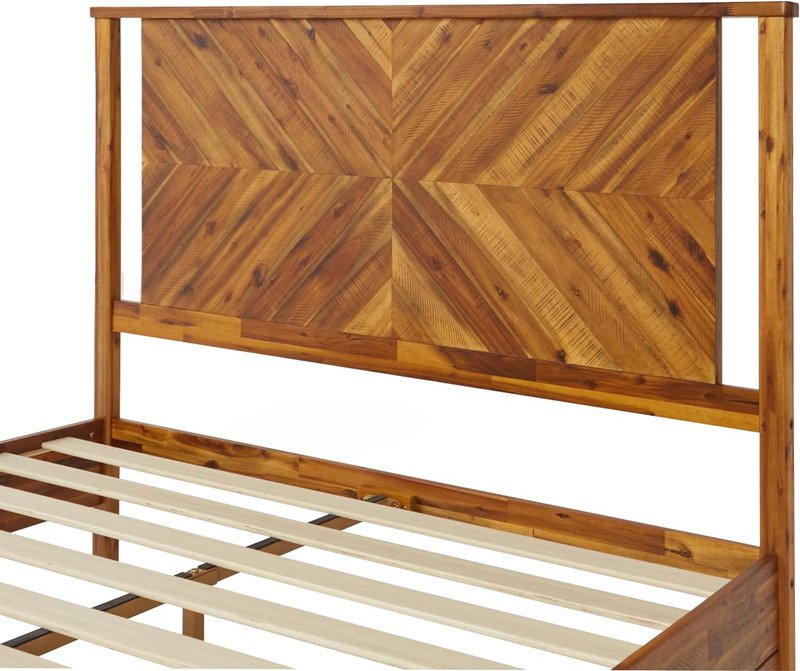 Vivian 14 Inch Deluxe Bed Frame with Headboard, Rustic & Scandinavian Style with