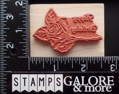 USED RUBBER STAMPS - HAPPY BIRTHDAY LONG STEMMED ROSE GREETING SAYING #1063