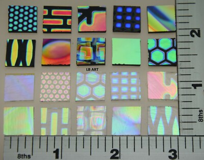 20 PCS BLK & CLR COATINGS BY SANDBERG DICHROIC PATTERN GLASS 1/2" x 1/2" 90 COE