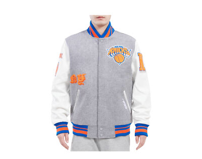 Pre-owned Pro Standard York Knicks Old English Grey/white Varsity Jacket Bnk654317-hro In Heather Grey/royal/orange