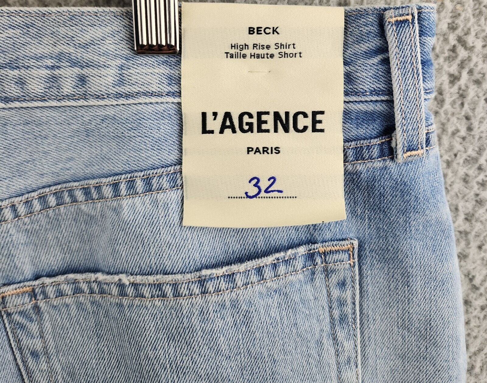 L'AGENCE Beck High Rise Cut Off Denim Shorts Womens 32 Fontana Pocket Button Zip - Picture 12 of 14