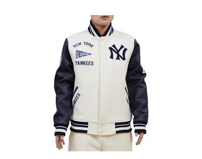 Pre-owned Pro Standard Ny Yankees Retro Classic Eggshell Varsity Jacket Lny635733-emn In Eggshell/midnight Navy