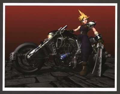 Final Fantasy VII 7 Playstation 1 PS1 PC Cloud on Motorcycle Art Print Poster