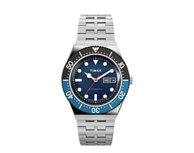 Pre-owned Timex Q M79 Automatic 40mm Stainless Steel Bracelet Ste/blue Watch Tw2v25100vq