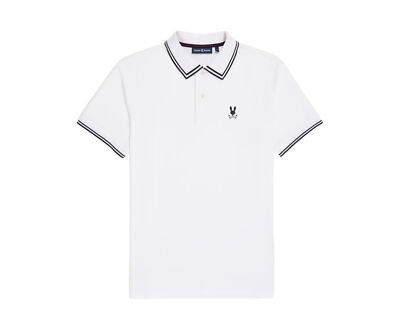 Psycho Bunny Men's Lambert Pique Polo White/Black B6K402Z1PC