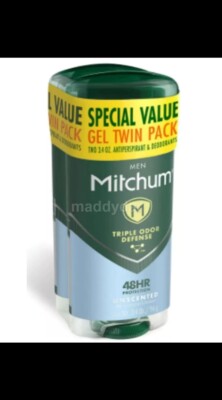 Mitchum Antiperspirant Deodorant Unscented Gel Stick Triple Odor Defence For Men