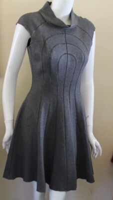 Issa London Sz 4 Lux Gray Fit & Flare Shaped Fabulous Dress Ponte Knit Lux