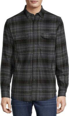 George Men's Size 3XL Long Sleeve Super Soft Flannel Shirt - Black