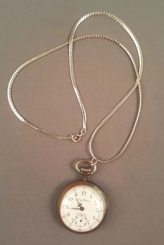 Vtg Lady Racine Pocket Pendant Watch w Sterling Chain RUNS