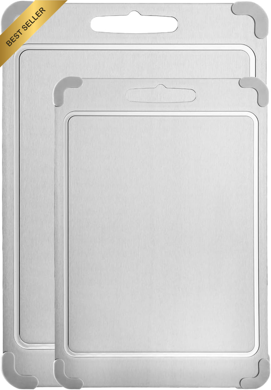 2 Pack 304 Stainless Steel Cutting Board Double Sided Chopping Board Set with Ju