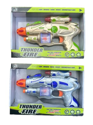 Thunder Fire Toy Gun 10'' With Light and Sound Effects Age 3+ In Silver or Gold