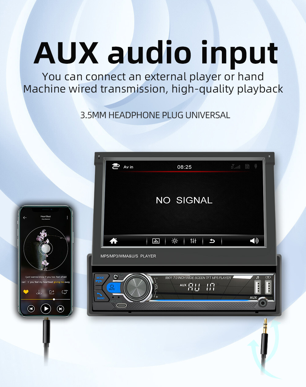 7" Car Stereo Radio Head Unit MP5 Player USB 1 DIN FM Bluetooth GPS Touch Screen