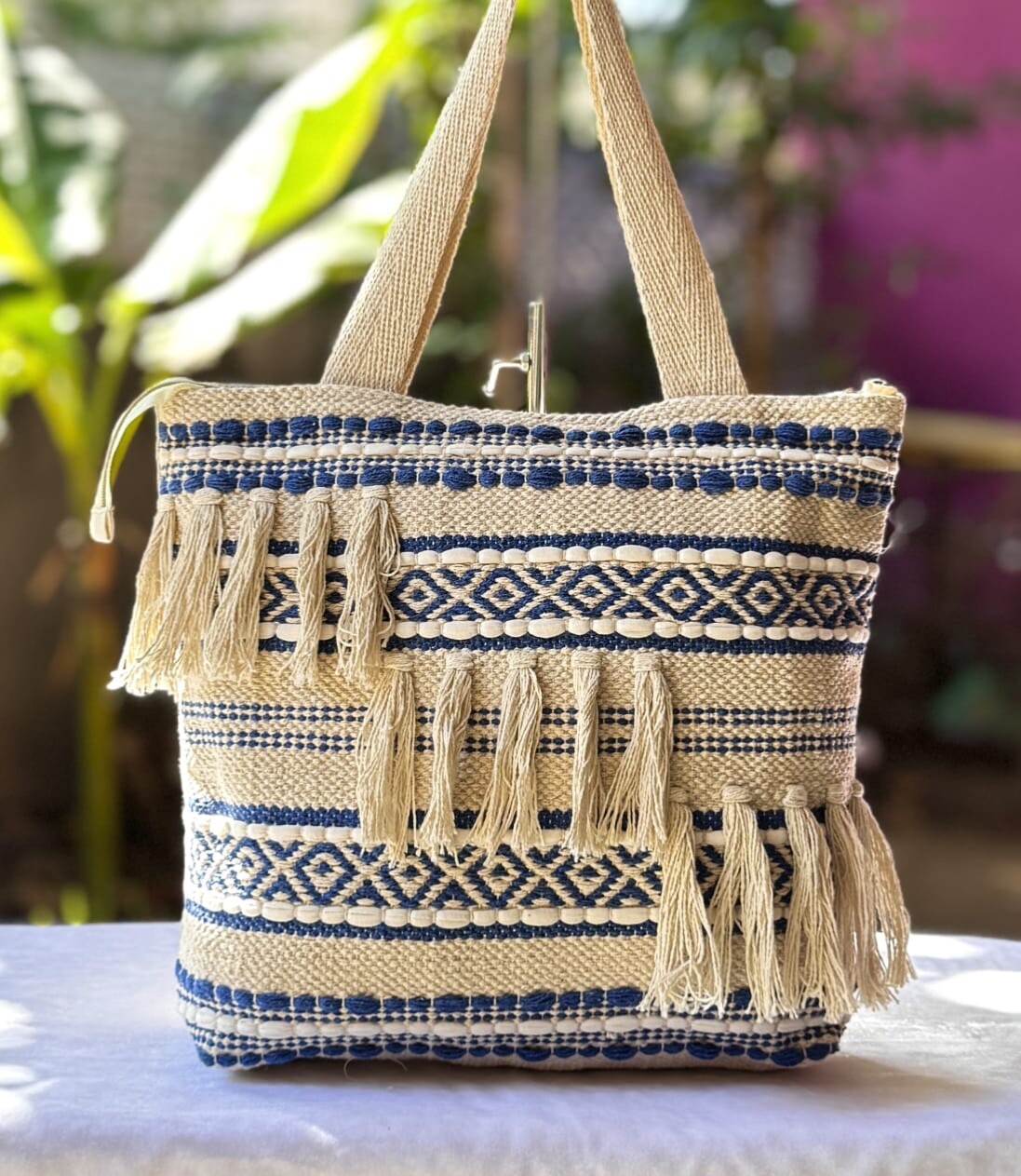 Boho Tote bag for women, Shoulder Bag, Granny Square Beige