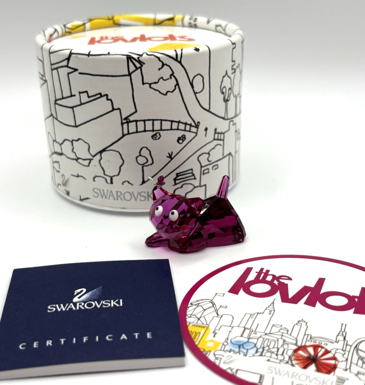 Swarovski Crystal Emily Cat Lovlots Figurine Pink Butterfly w/ COA