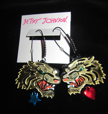 BETSEY JOHNSON BETSEYS 80TH BIRTHDAY TIGER HOOK EARRINGS
