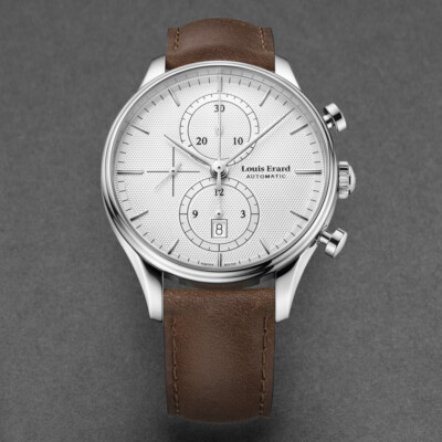 Pre-owned Louis Erard Louiserard Heritage, M, Strp Brn, Sil Chrno-d,s/s-b,m A