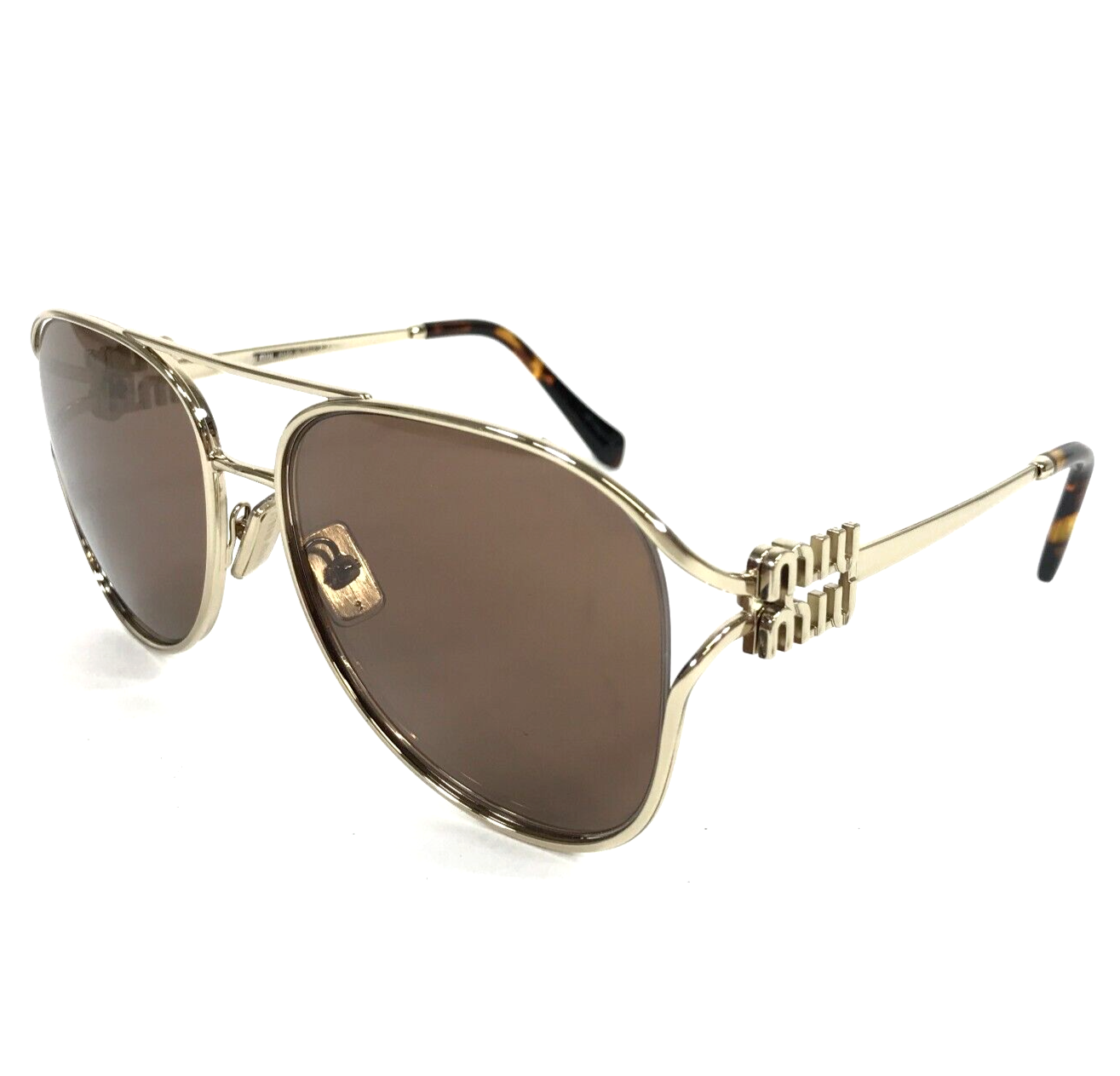 Pre-owned Miu Miu Sunglasses Smu52z Zvn-70d Pale Gold Aviator Frames W Brown Violet Lenses