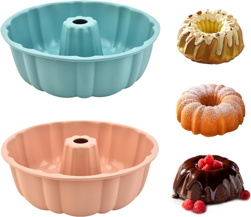 2 Pack Silicone Cake Pan Nonstick,10 Inch, Silicone Cake Molds,Pound Cake Pan, B