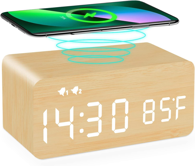 Wooden Digital Alarm Clock for Bedroom, Bedside, Desk, Livin