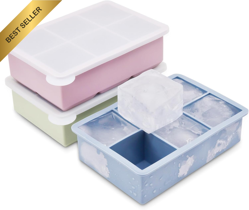Ice Cube Tray, 3 Pack Reusable Silicone Large Square Ice Cube Moulds with Remova