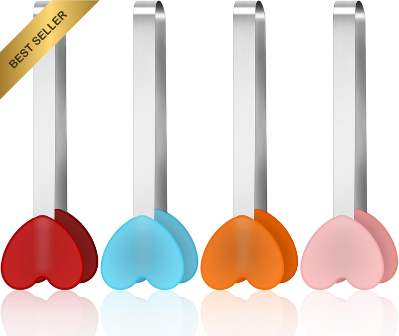 4 PCS Heart Shape Small Tongs 11.7cm Ice Cube Fruit Sugar BBQ