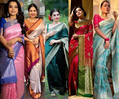 Indian semi silk saree collection wedding party women designer