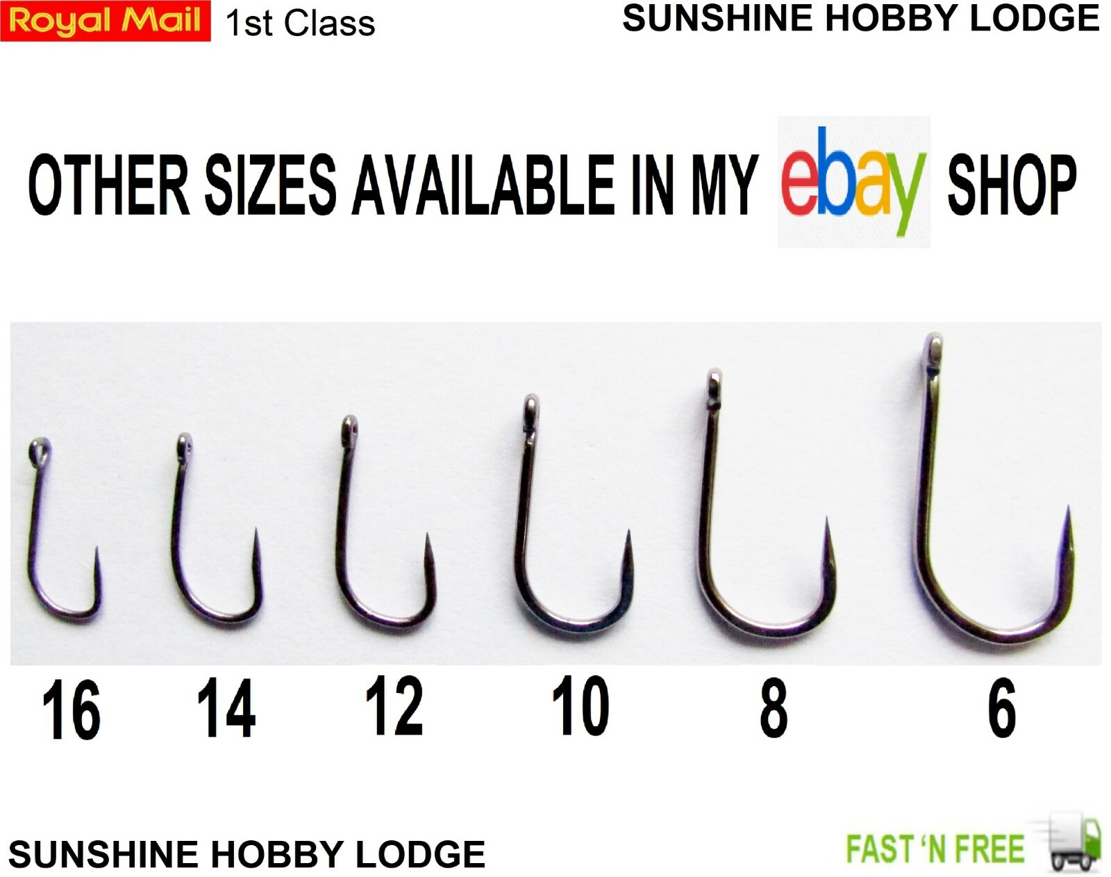 Carp Coarse Fishing Hooks Size 16 Eyed Barbless Straight Shank Medium
