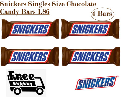 Snickers Singles Size Chocolate Candy Bars 1.86-Ounce - Bulk Pack of 4 Bars 