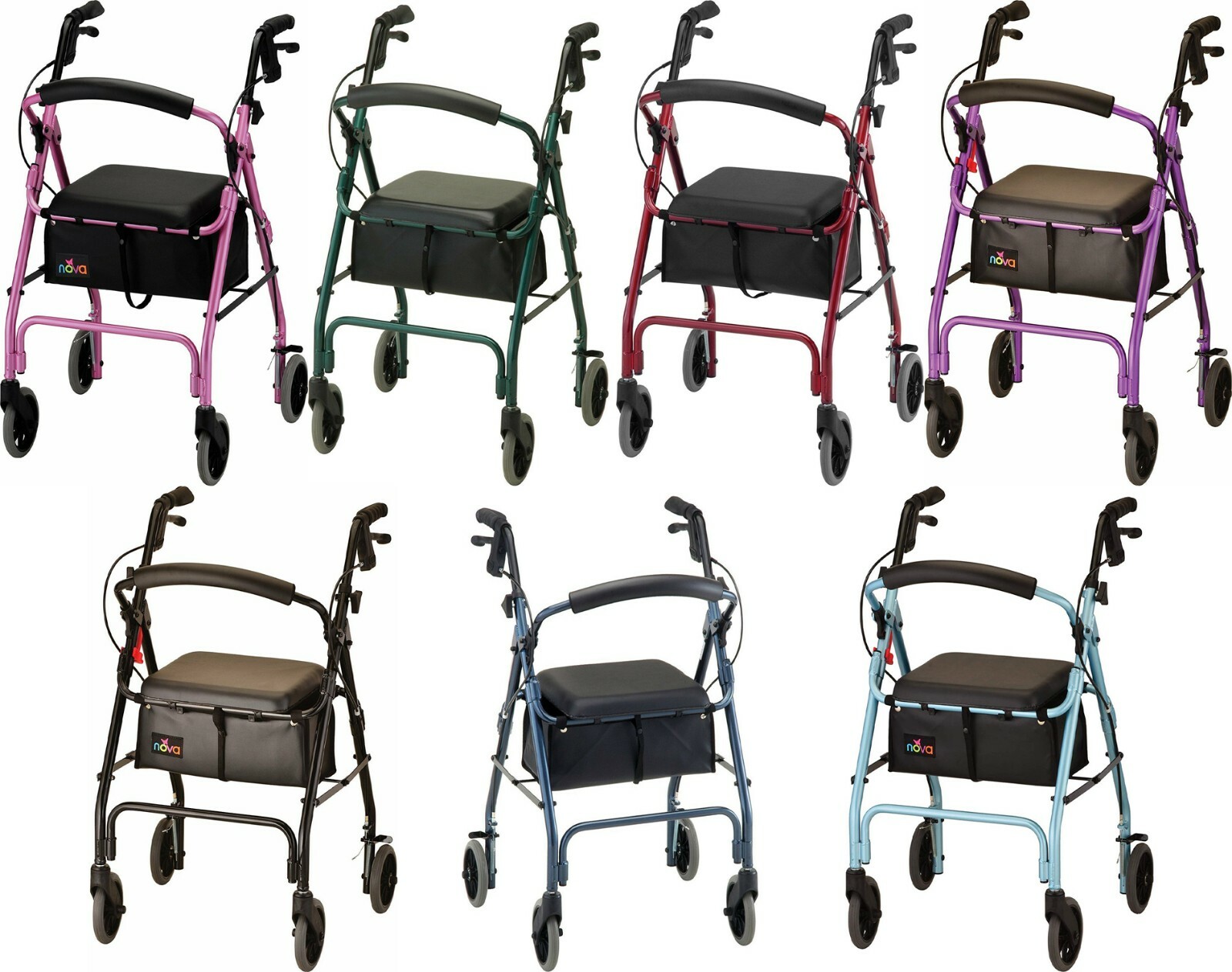 Rollator 7 Color Nova Getgo Classic Foldable Rolling Mobility Walker