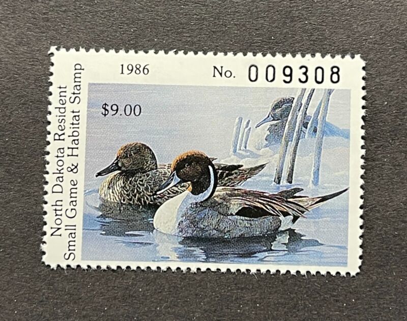 Wtdstamps - 1986 North Dakota - Lotp - State Duck Stamp - Mint Og Nh
