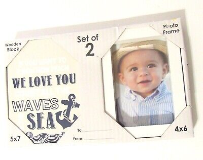 INFANT BABY BOYS COOKIE & CO. KIDS SET OF 2 WOODEN BLOCK NAUTICAL FRAME
