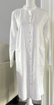 NWT Eileen Fisher Organic Linen Mandarin Collar Dress S3RII-D5188M White SzXXS