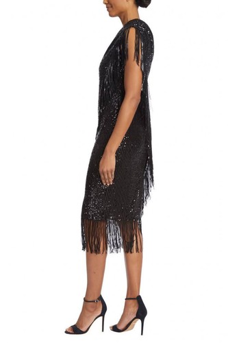 Pre-owned Badgley Mischka Asymmetrical One Shoulder Sequin Fringe Cocktail Dress In Gold