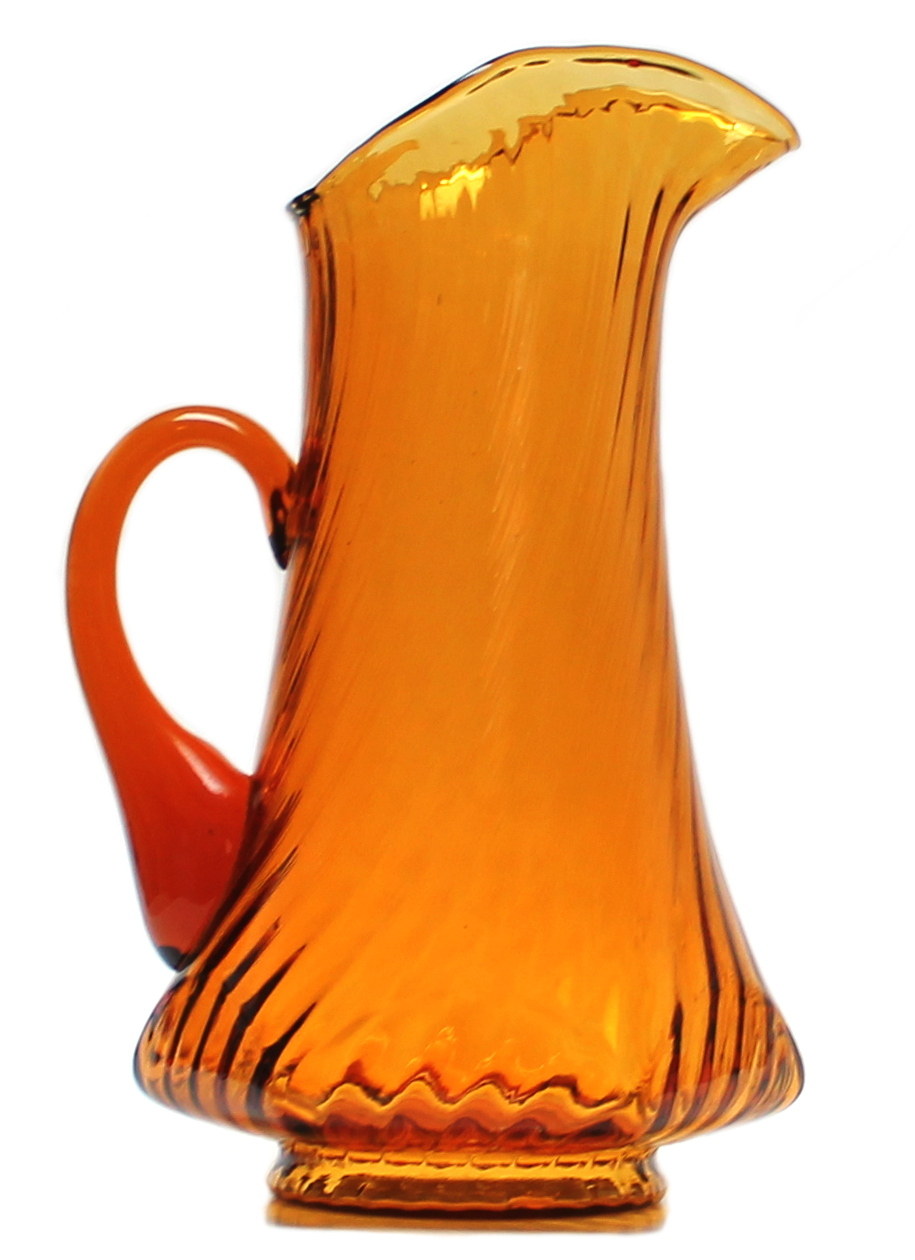 Gorgeous Hand Blown Antique Amber Pitcher Swirl Design 6 Sided 11.75