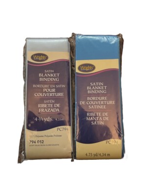 Lot of 2 Wrights Satin Blanket Binding 4.75Yds PC794 Blue/ Light Blue.  New