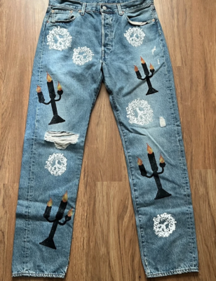 Denim Tears x Virgil Abloh Message in a Tear Printed Jeans Blue