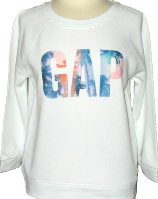 NEW GAP LOGO MEDIUM WHITE CREW NECK SWEATSHIRT 3/4 SLEEVES FREE SHIPPING